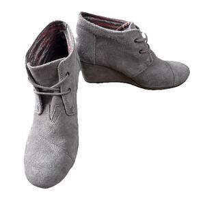 Toms Boots Womens 11 Ankle Desert Booties Wedge 10006257 Beige Suede Lace Up